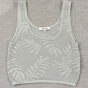 Madewell Sage Green Pointelle Palm Leaf Cotton Knit Crop Sweater Tank Top XS